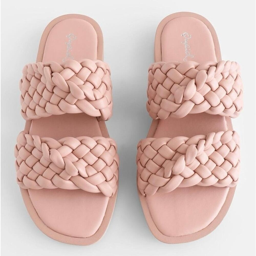 NEW Buckle Pink Braided Slide Sandals Size 8 Bubblegum Faux‎ Leather Cushioned